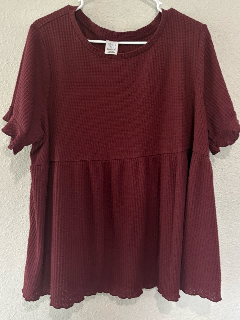 Time and Tru Women's Burgundy Waffle Knit Short Sleeve Top 2xl maternity